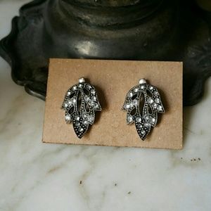 Sparkly Silver Leaf Stud Earrings